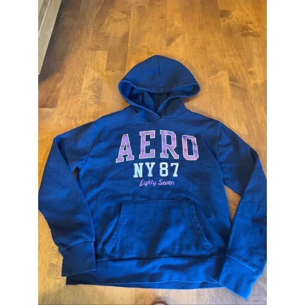 Aéropostale AERO NY 87 Hoodie Women’s Large Navy Blue Y2K Varsity Pullover Sweat